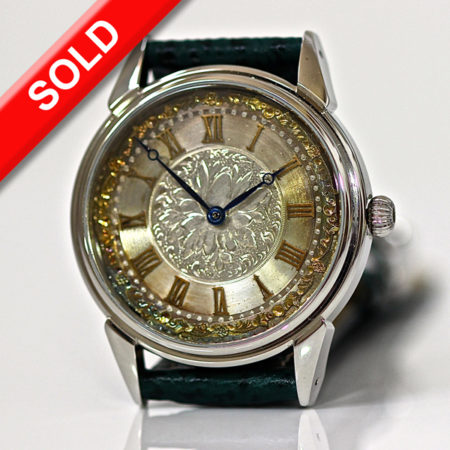 38mm watch with antique silver and gold dial