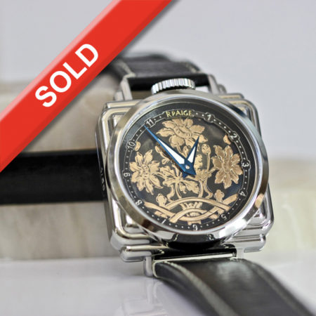 Fantastic Antique  Rose Gold and Sterling Niello dial