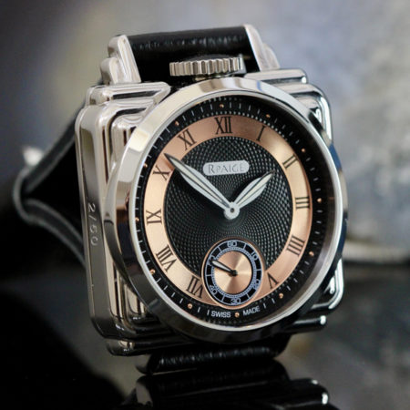Art Deco inspired Black/Rose Gold colored Guilloche Dial - Image 5